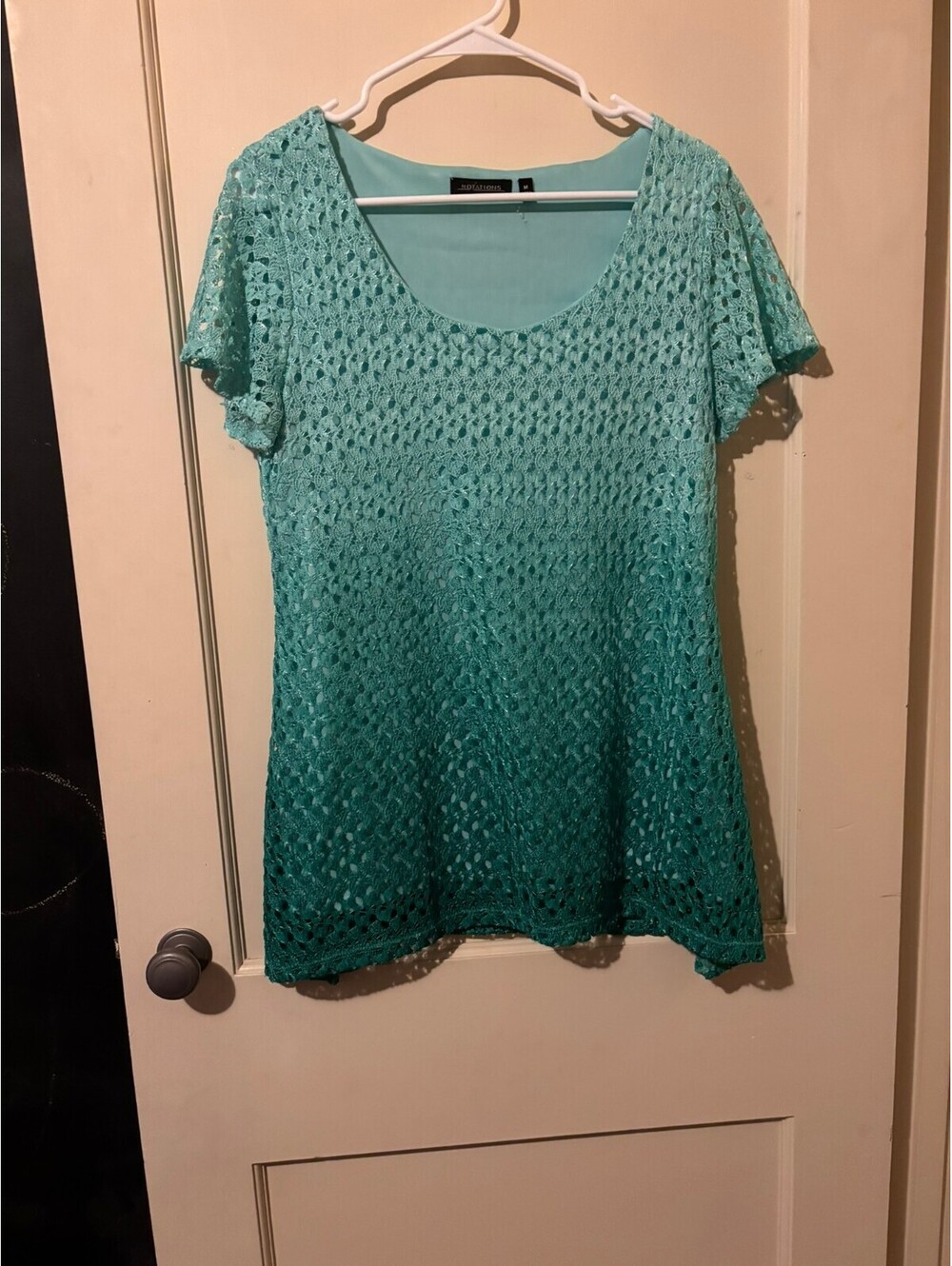 Noations Turquoise lace overlay short sleeve top Medium